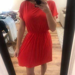 Bright Red Piko Dress with Cinched Waist